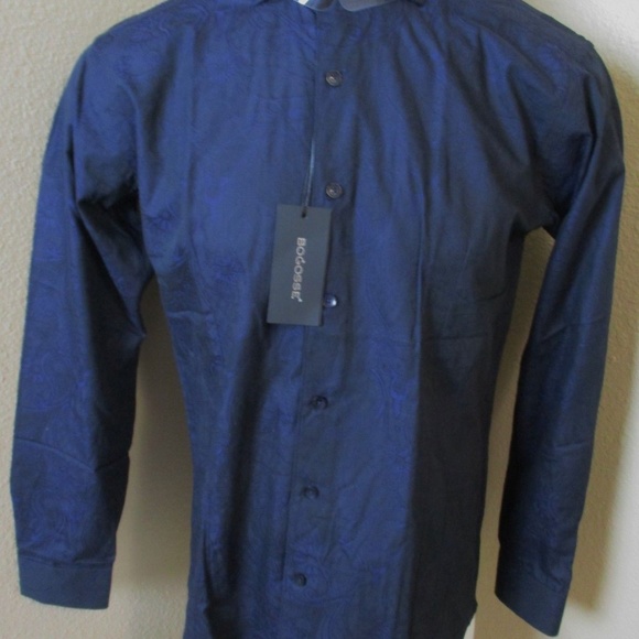 Bogosse Other - Bogosse Mens Blue Print Button Front Shirt New